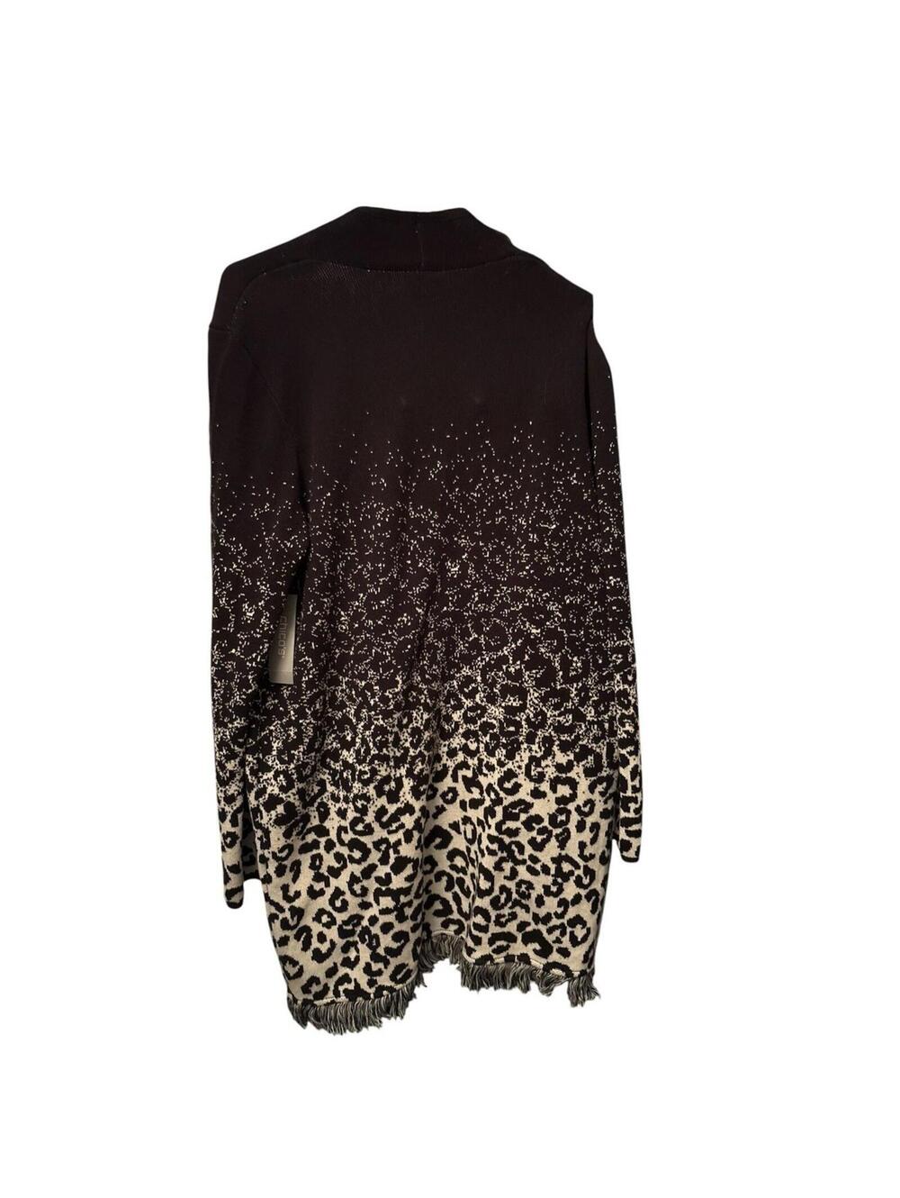 Chico's Black Cream Leopard Ombre Open Cardigan with Fringe - Picture 2 of 2